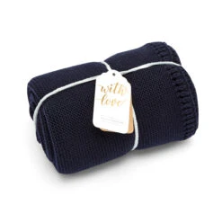 The Little Green Sheep Organic Knitted Cellular Baby Blanket - Midnight