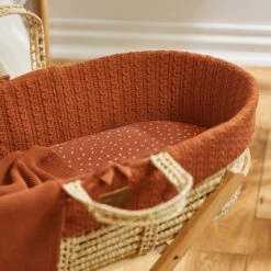 The Little Green Sheep Organic Moses Basket Fitted Sheet - Terracotta Rice 5 The Little Green Sheep Organic Moses Basket Fitted Sheet - Terracotta Rice -Beautiful Bambino 2.LGS TerracottaRice Bedding