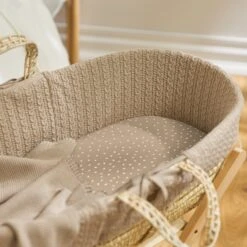 The Little Green Sheep Organic Moses Basket Fitted Sheet - Truffle Rice -Beautiful Bambino 2.LGS TruffleRice Bedding