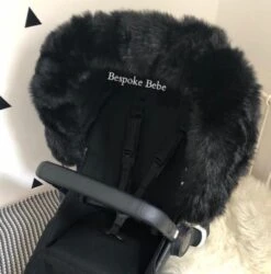 Luxury Pram Hood Fur Trim - Black