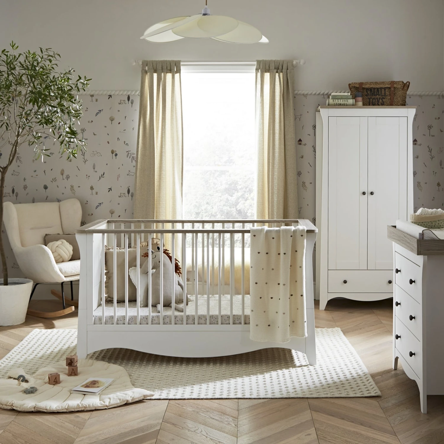 CuddleCo Clara 3 Piece Nursery Room Set - White/Driftwood Ash 3 CuddleCo Clara 3 Piece Nursery Room Set - White/Driftwood Ash