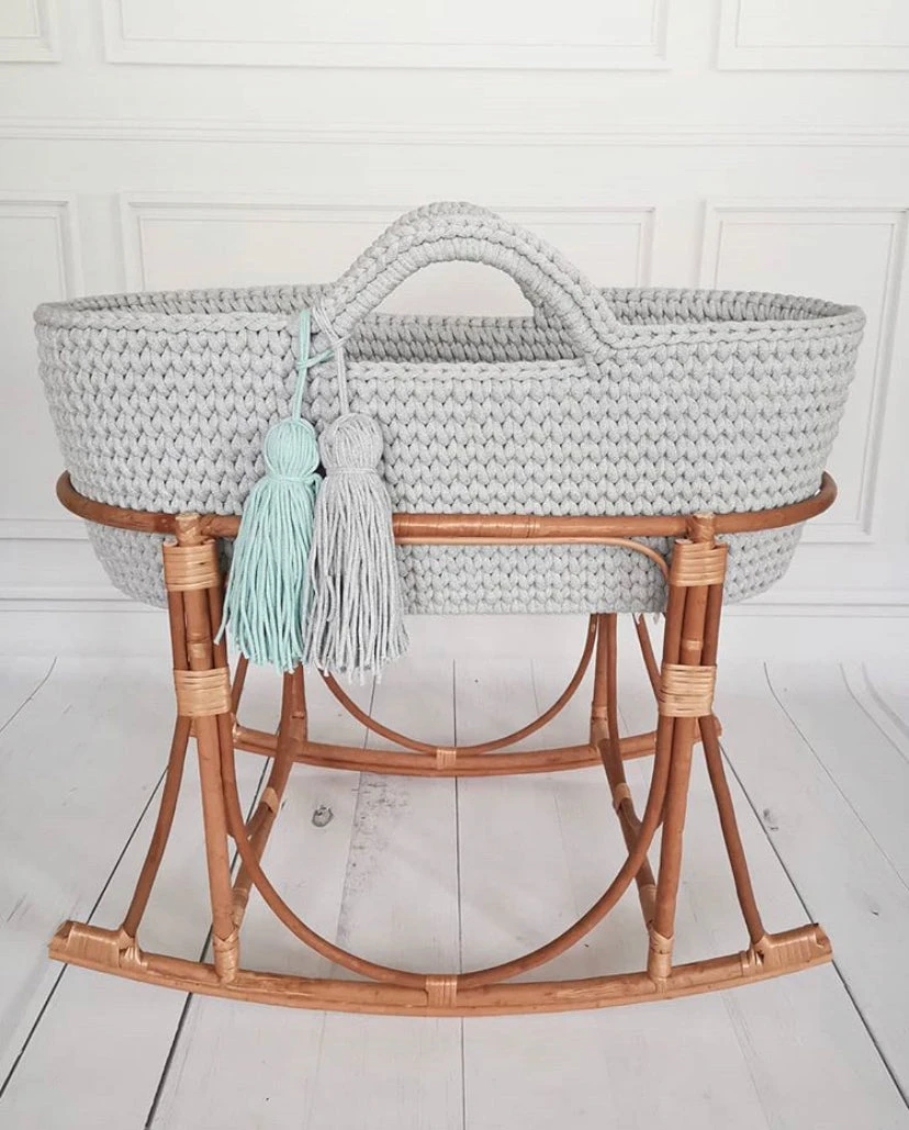 Crochet Moses Basket - Light Grey 3 Crochet Moses Basket - Light Grey