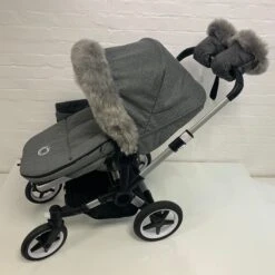 Universal Pram Hood Fur Trim & Hand Mitt Set - Luxury Grey