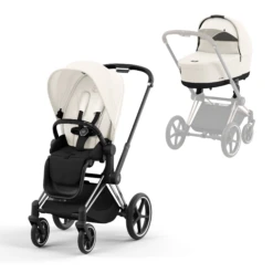 Cybex Priam Travel System Bundle | Off White On Chrome (Black Handle)