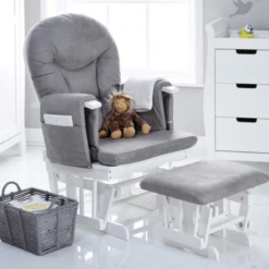 Obaby Reclining Glider Chair & Stool - White/Grey