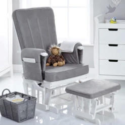 Obaby Deluxe Reclining Glider Chair & Stool - White/Grey