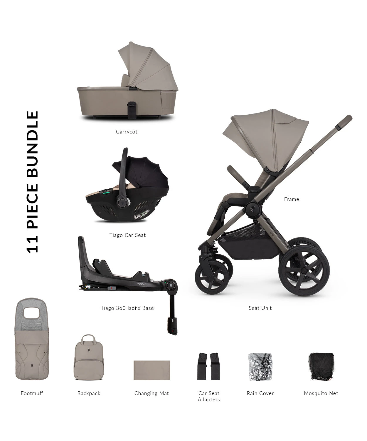 Venicci Upline 2 3-in-1 Tiago + 360 Base Travel System | Taupe 3 Venicci Upline 2 3-in-1 Tiago + 360 Base Travel System | Taupe