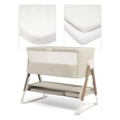 Mamas & Papas Lua Bedside Crib & Sheet Bunde - Fawn | White