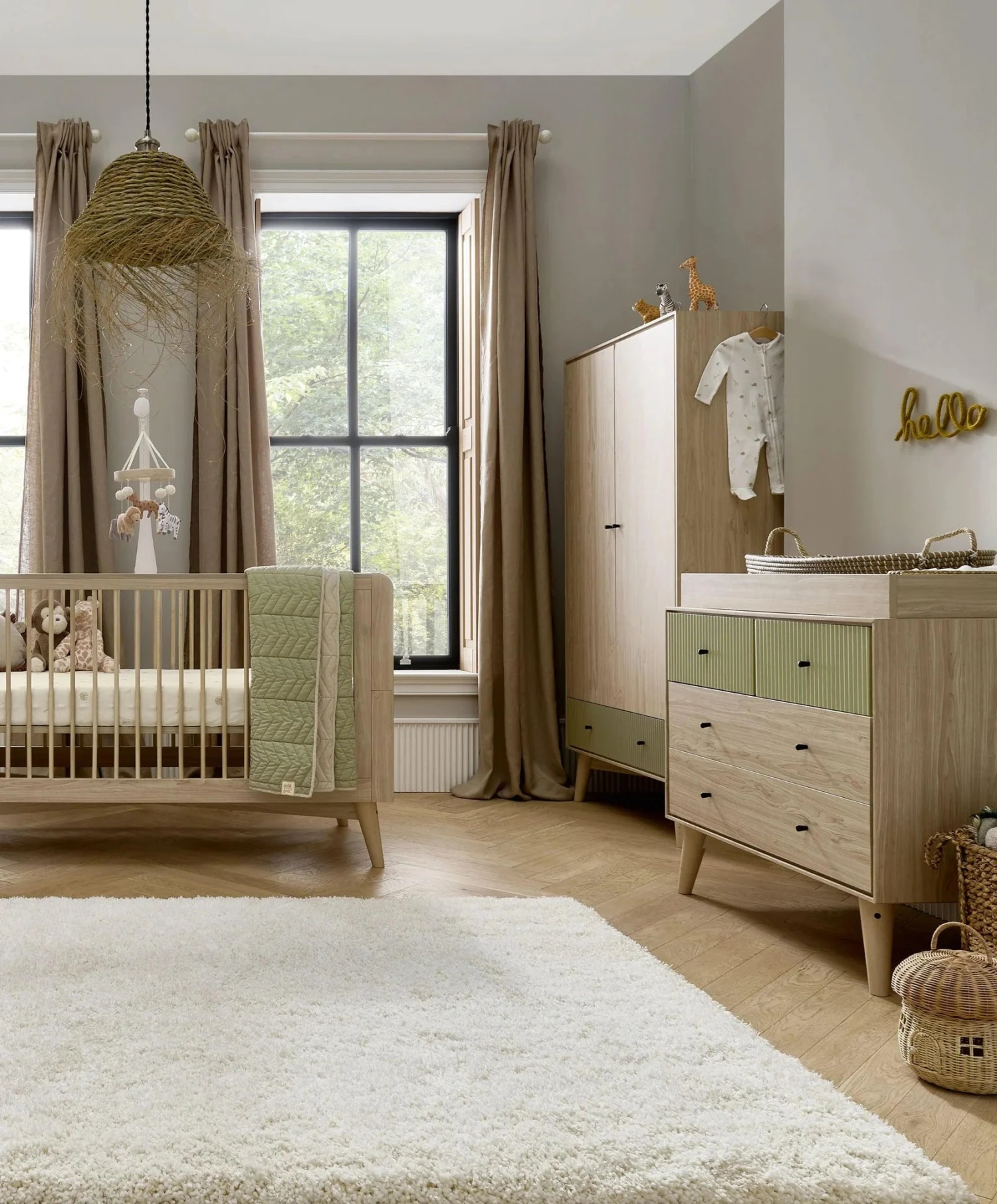 Mamas & Papas Coxley 3 Piece Furniture Set - Natural/Olive Green 3 Mamas & Papas Coxley 3 Piece Furniture Set - Natural/Olive Green