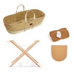 The Little Green Sheep Quilted Moses Basket Bundle - Honey