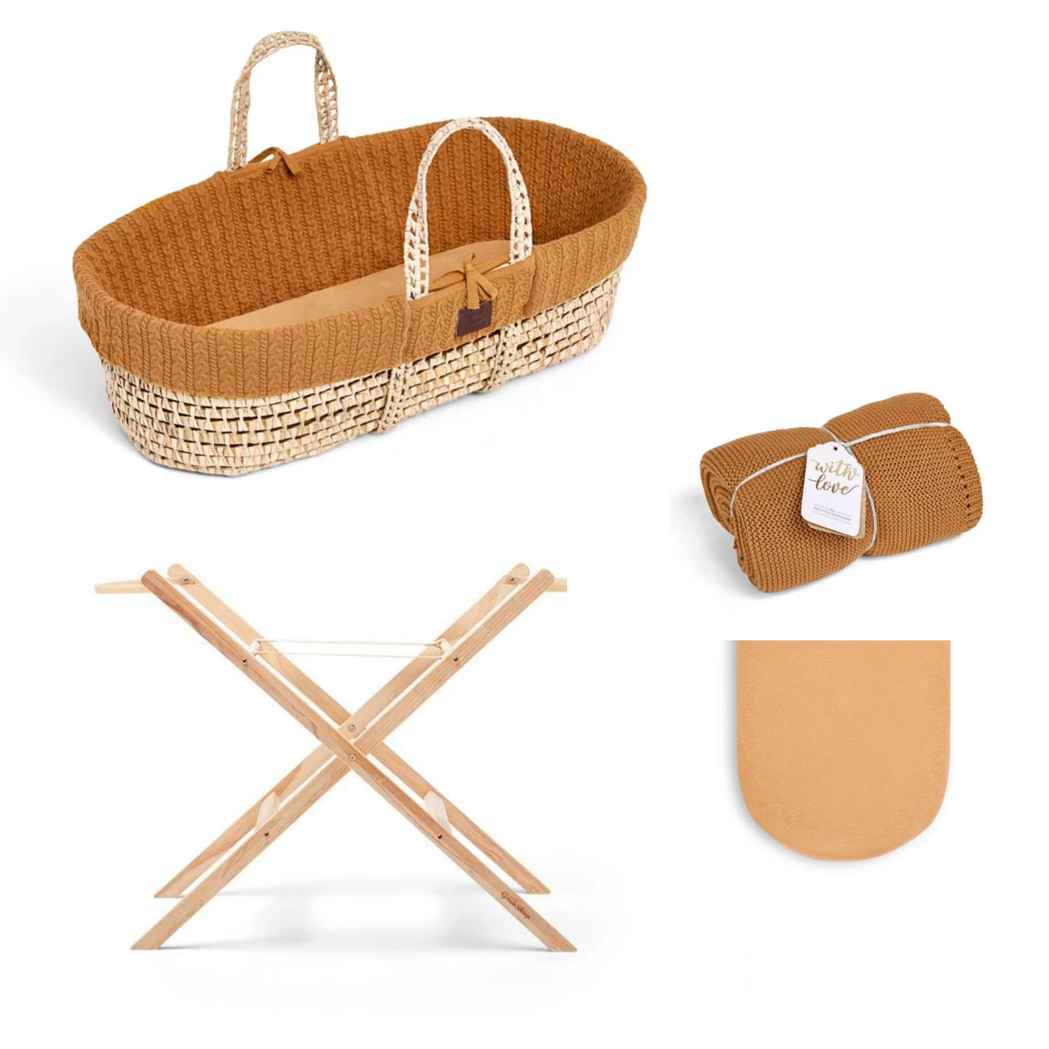 The Little Green Sheep Knitted Moses Basket Bundle - Honey 3 The Little Green Sheep Knitted Moses Basket Bundle - Honey