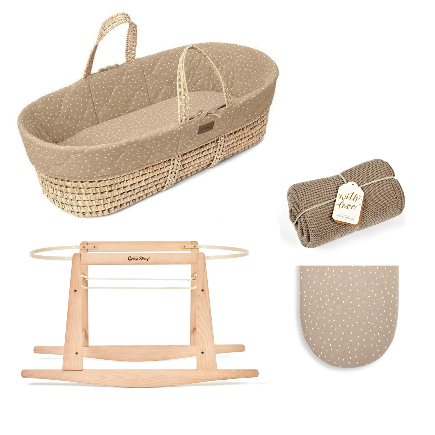 The Little Green Sheep Quilted Moses Basket Bundle - Truffle Rice 4 The Little Green Sheep Quilted Moses Basket Bundle - Truffle Rice - Image 2